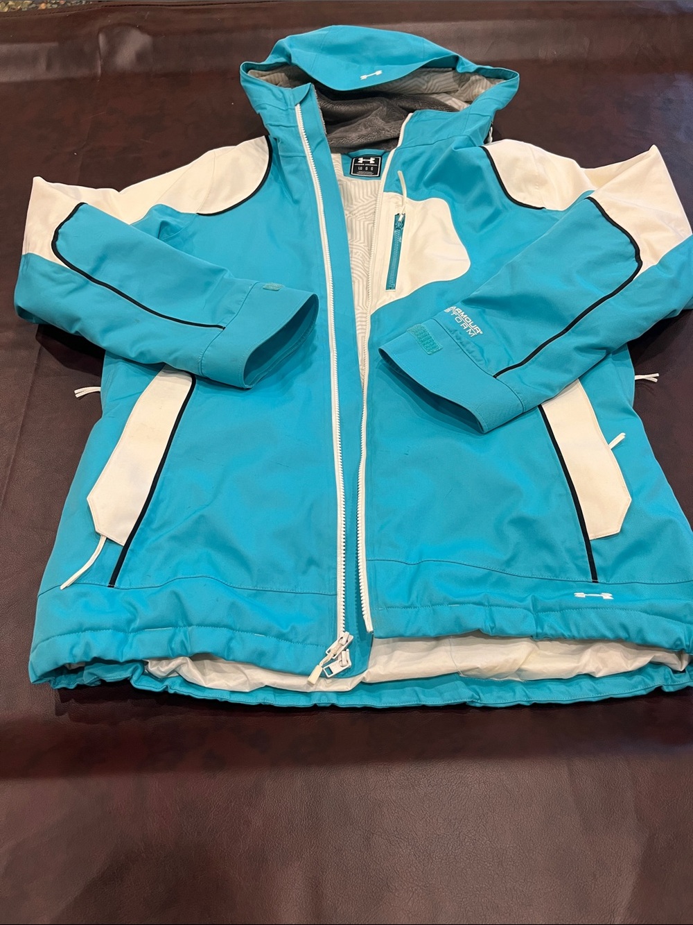 Under Armour Aqua Blue and White Hooded Ski/Board Jacket